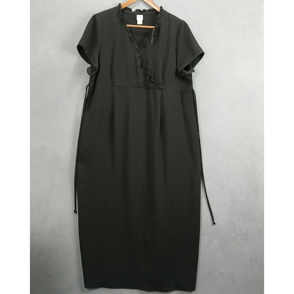 Duo Maternity Wrap Dress Womens Large Black V Neck Tie Waist Everyday Wear